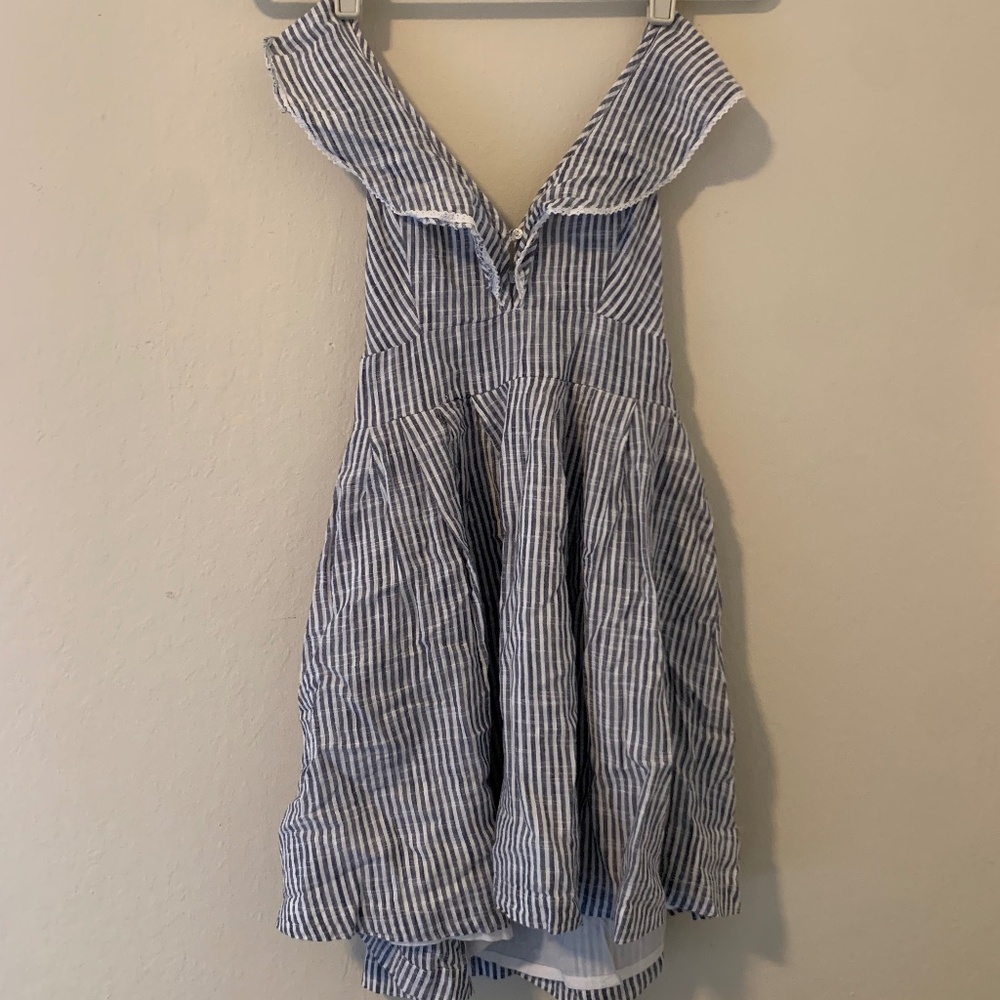 Free People Blue and White Striped Seersucker Summer Dress Size XS